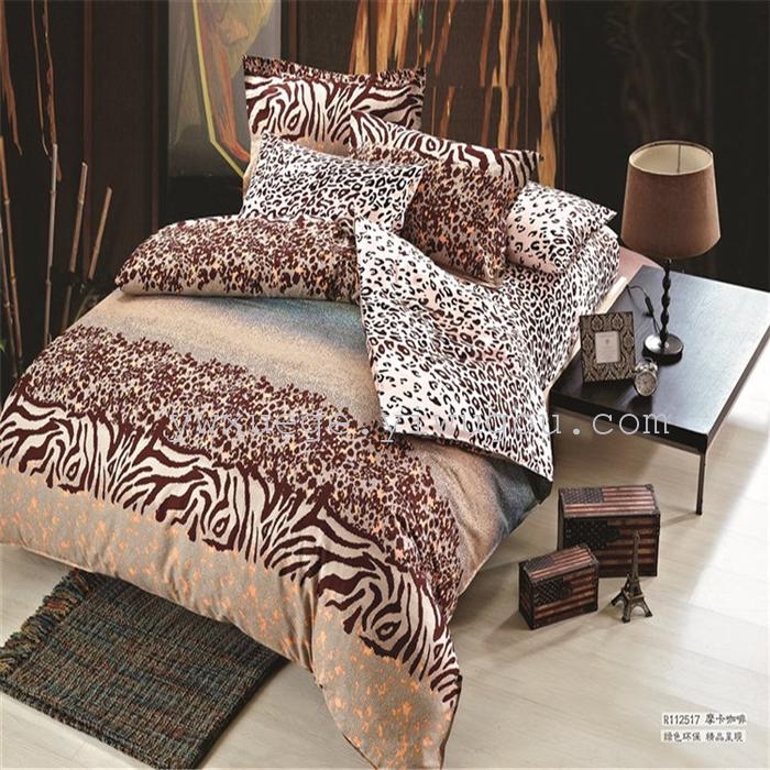 Four sets of bedding set of four cotton reactive printing 1.5 meters 1.8 meters bed fashion personality big flower factory direct - flower (jade)