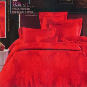 Continental Tencel cotton bedding set of four four-piece wedding red silk satin Jacquard cards set of four factory direct flower (red)