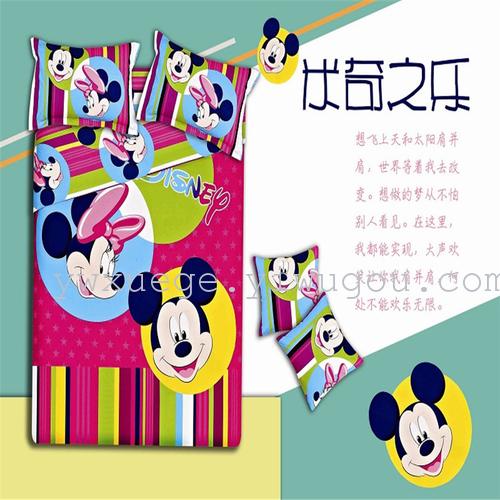 Denim fashion cartoon bedding set of four Pro 1.5 1.8 m bed Fleur printed fleece home textile activity Kit wholesale personalized Mickey