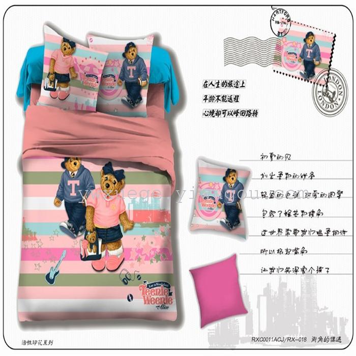 Denim fashion cartoon bedding set of four Pro 1.5 1.8 m bed Fleur printed fleece home textile activity Kit wholesale personalized Mickey