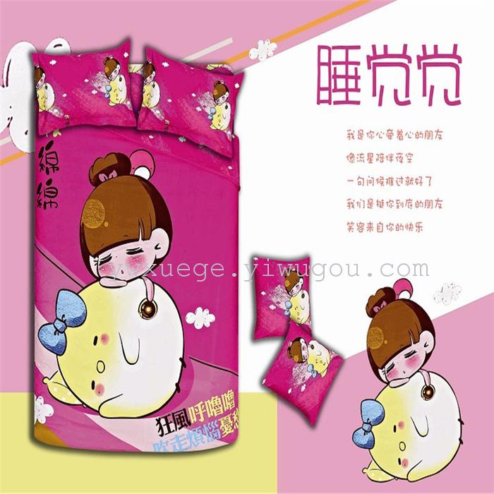 Denim fashion cartoon bedding set of four Pro 1.5 1.8 m bed Fleur printed fleece home textile activity Kit wholesale personalized Mickey