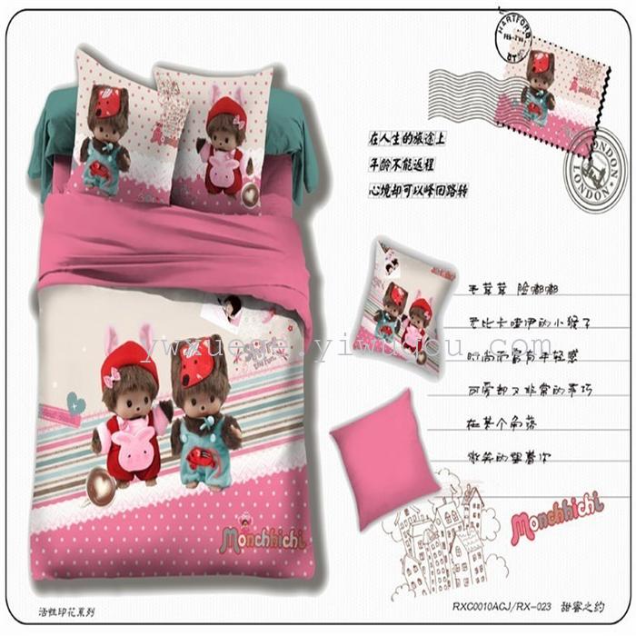 Denim fashion cartoon bedding set of four Pro 1.5 1.8 m bed Fleur printed fleece home textile activity Kit wholesale personalized Mickey