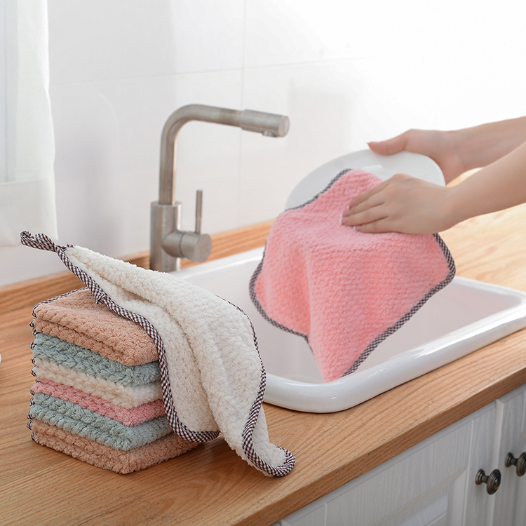Can hang type coral velvet towel kitchen cleaning towel does not drop hair absorbent dishcloth dishcloth cleaning cloth