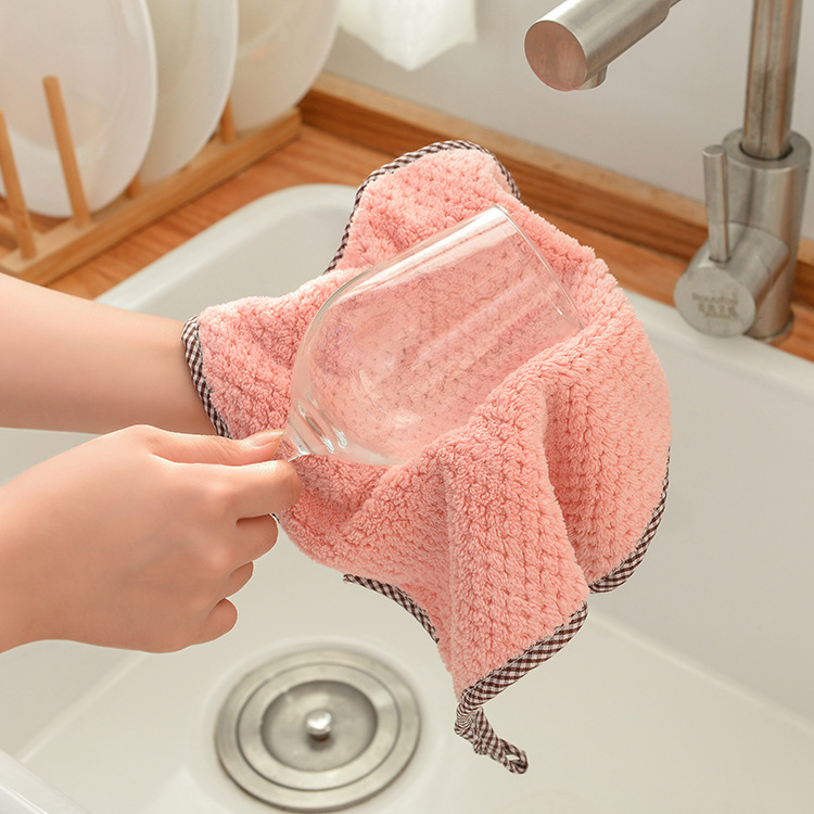 Can hang type coral velvet towel kitchen cleaning towel does not drop hair absorbent dishcloth dishcloth cleaning cloth