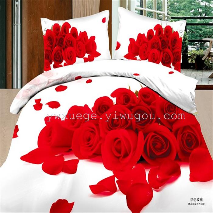 Snow pigeon bedding 3D flower set of four continental four-piece bedding set active printing sheets factory direct-the beautiful Lotus Lotus Snow pigeon bedding 3D flower set of four continental four-piece bedding set active printing sheets factory direct-the beautiful Lotus Lotus
