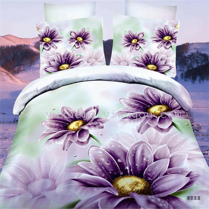 Snow pigeon bedding 3D flower set of four continental four-piece bedding set active printing sheets factory direct-the beautiful Lotus Lotus Snow pigeon bedding 3D flower set of four continental four-piece bedding set active printing sheets factory direct-the beautiful Lotus Lotus