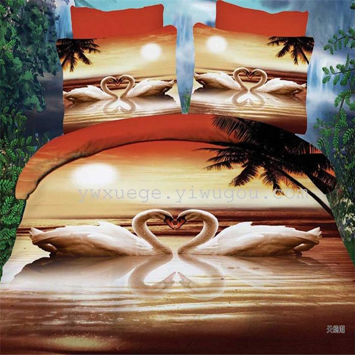 Snow pigeon bedding 3D flower set of four continental four-piece bedding set active printing sheets factory direct-the beautiful Lotus Lotus Snow pigeon bedding 3D flower set of four continental four-piece bedding set active printing sheets factory direct-the beautiful Lotus Lotus