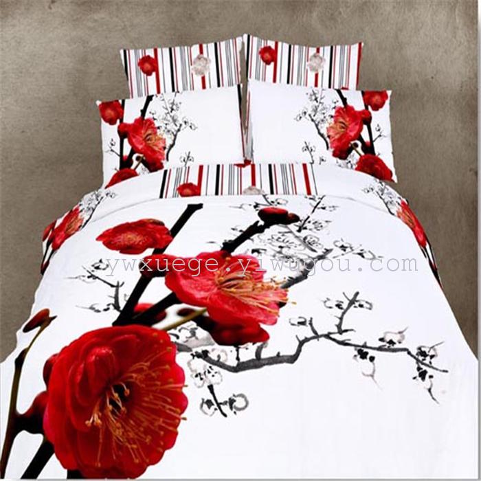 3D canvas positioning printing 3D flower four set bedding set cotton trade four set factory direct in love story 3D canvas positioning printing 3D flower four set bedding set cotton trade four set factory direct in love story
