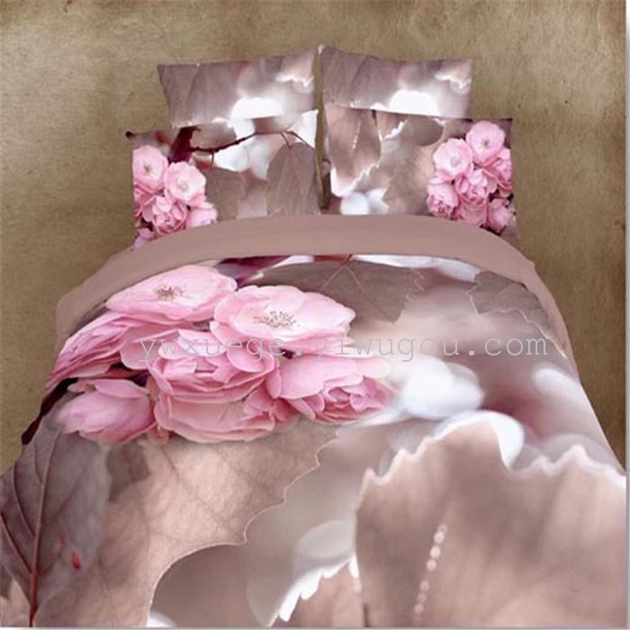 3D canvas positioning printing 3D flower four set bedding set cotton trade four set factory direct in love story 3D canvas positioning printing 3D flower four set bedding set cotton trade four set factory direct in love story