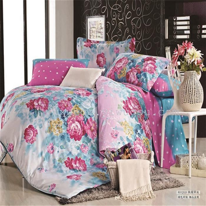 Snow pigeon four-piece bedding set of four cotton fastness of reactive dye printing factory of fun season