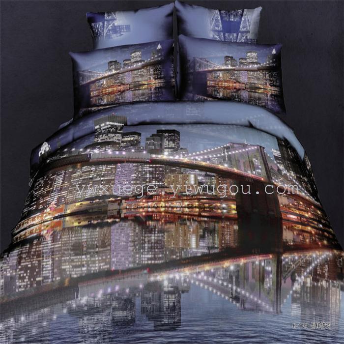 Cotton four set twill reactive printing 3D four sets of 100% cotton bedding set of four snow pigeon textile exports       