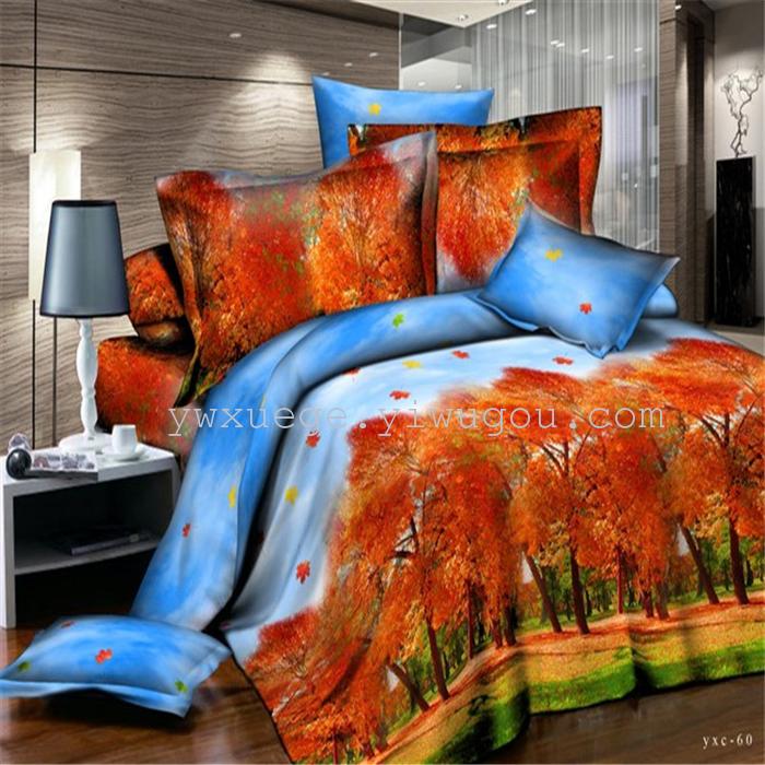 Cotton four set twill reactive printing 3D four sets of 100% cotton bedding set of four snow pigeon textile exports       