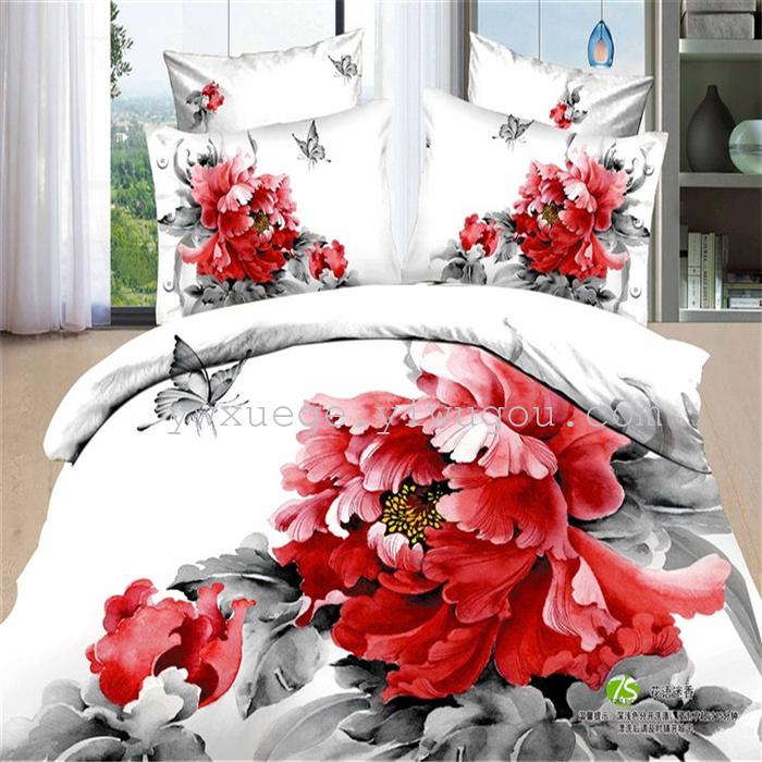 Cotton four set twill reactive printing 3D four sets of 100% cotton bedding set of four snow pigeon textile exports       