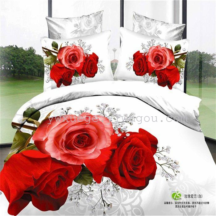 Cotton four set twill reactive printing 3D four sets of 100% cotton bedding set of four snow pigeon textile exports       