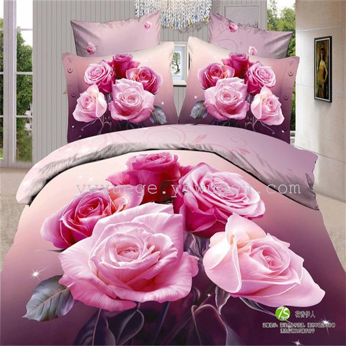 Cotton four set twill reactive printing 3D four sets of 100% cotton bedding set of four snow pigeon textile exports       