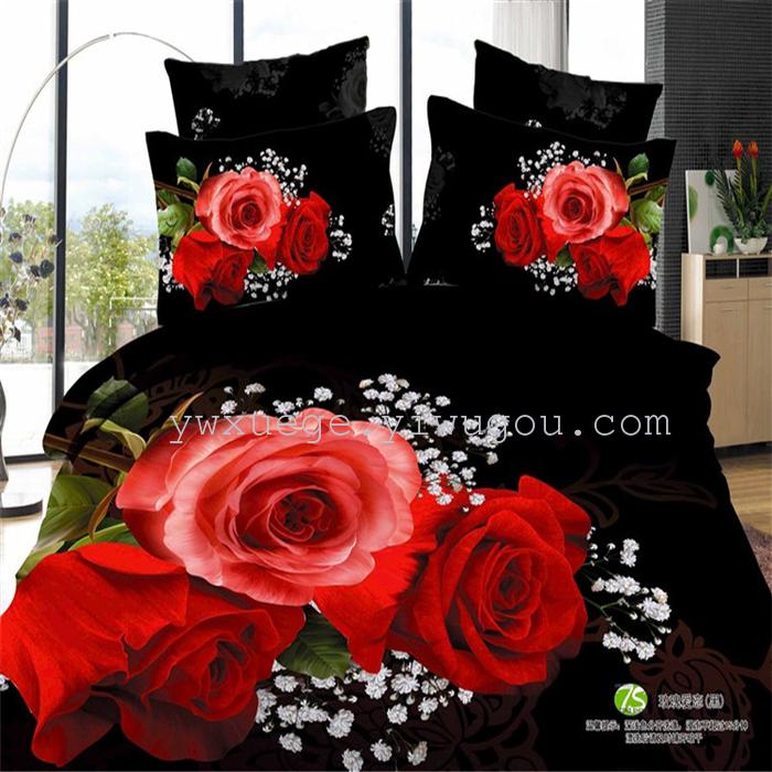 Cotton four set twill reactive printing 3D four sets of 100% cotton bedding set of four snow pigeon textile exports       