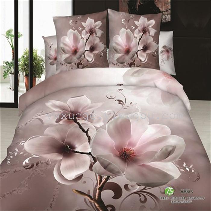 Cotton four set twill reactive printing 3D four sets of 100% cotton bedding set of four snow pigeon textile exports       