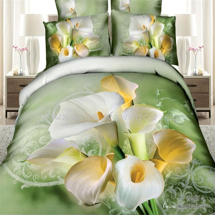 Cotton four set twill reactive printing 3D four sets of 100% cotton bedding set of four snow pigeon textile exports       