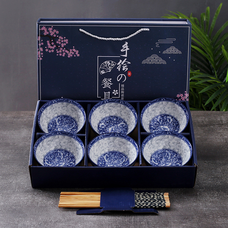 Gift Bowl and Chopsticks Set Fortune Cat Ceramic Bowl Tableware Opening Custom Wedding Sales Gift Box Bowl Set Event Gift