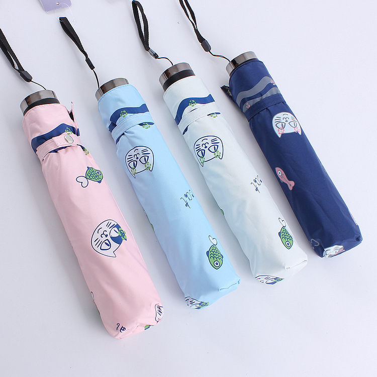 Fortune cat cartoon three fold eversion umbrella black oprene sun block folding sun umbrella shade umbrella Fortune cat cartoon three fold eversion umbrella black oprene sun block folding sun umbrella shade umbrella