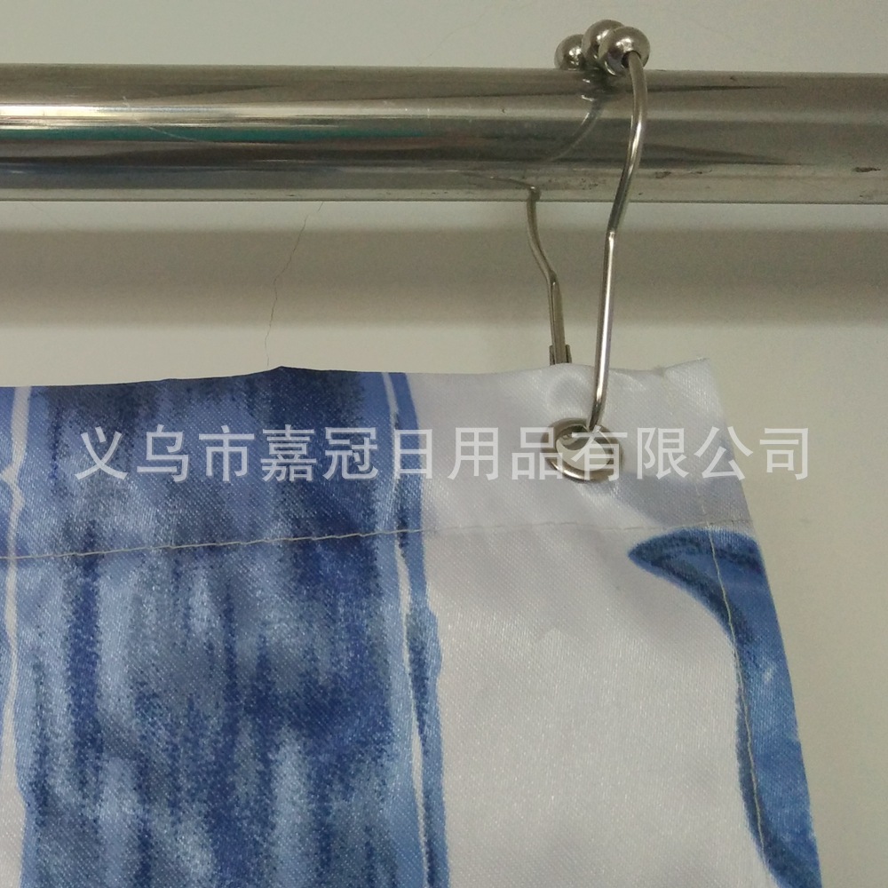 European retro blue stripe printing polyester bath curtain colorful lace metal buttonhole bathroom curtain European retro blue stripe printing polyester bath curtain colorful lace metal buttonhole bathroom curtain
