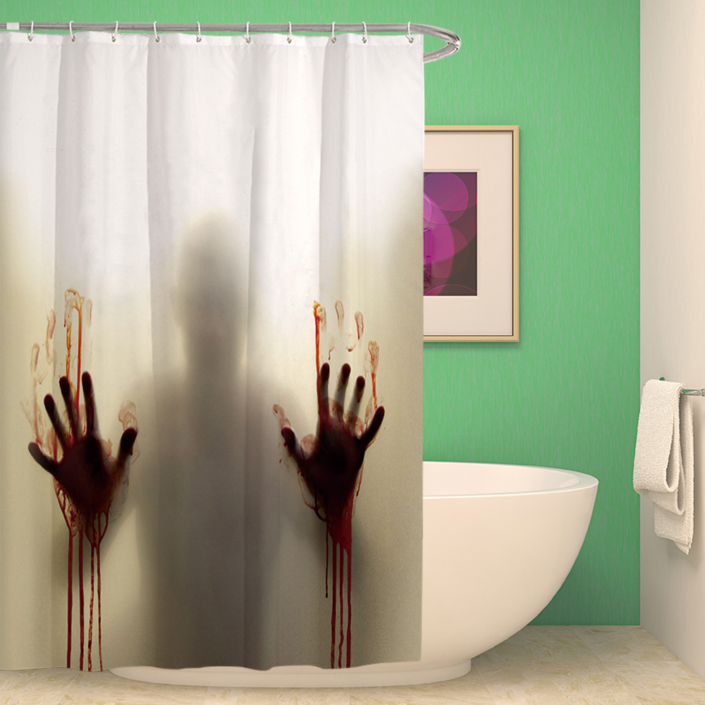 Cross-Border AliExpress Amazon Hot Sale Personalized Horror Weird Bloody Shadow Printing Waterproof Mildew-Proof Shower Curtain Bath Curtain