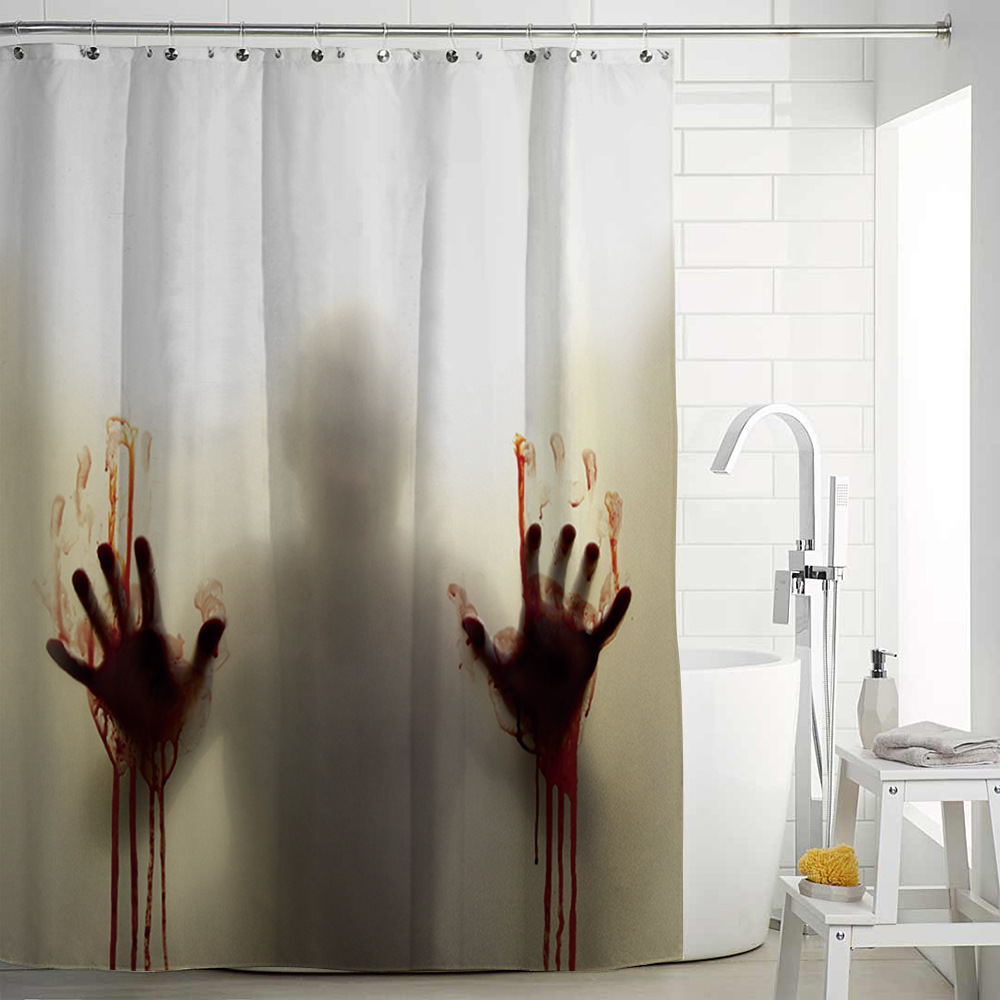 Cross-Border AliExpress Amazon Hot Sale Personalized Horror Weird Bloody Shadow Printing Waterproof Mildew-Proof Shower Curtain Bath Curtain