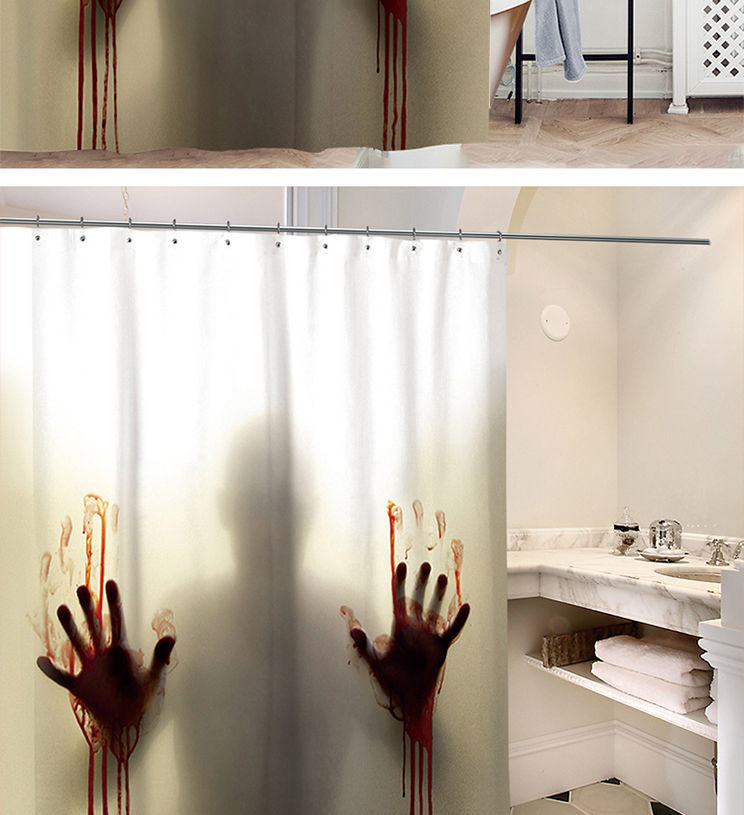 Cross-Border AliExpress Amazon Hot Sale Personalized Horror Weird Bloody Shadow Printing Waterproof Mildew-Proof Shower Curtain Bath Curtain
