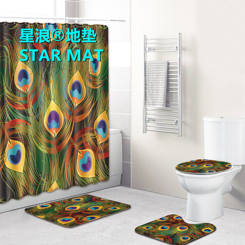 STAR MAT European color feather four - piece bath curtain waterproof polyester fabric hotel bathroom curtain