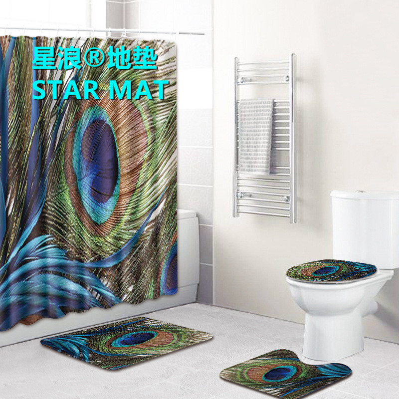 STAR MAT European color feather four - piece bath curtain waterproof polyester fabric hotel bathroom curtain