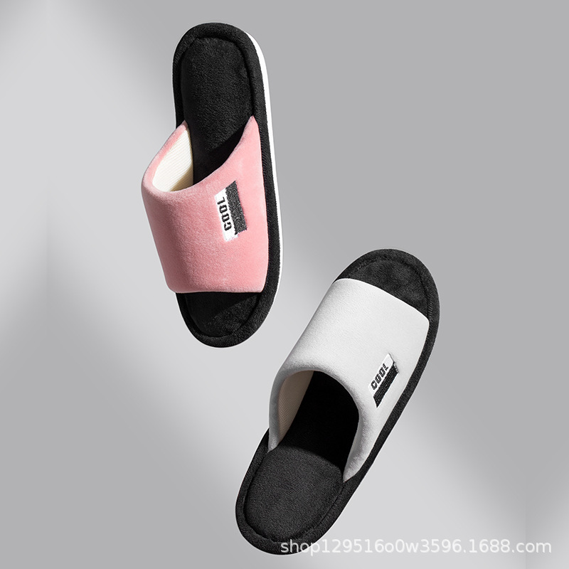 Cotton slipper lovers fashion color four seasons indoor Korean edition wood floor openings male qiu dong thick sole home female boots