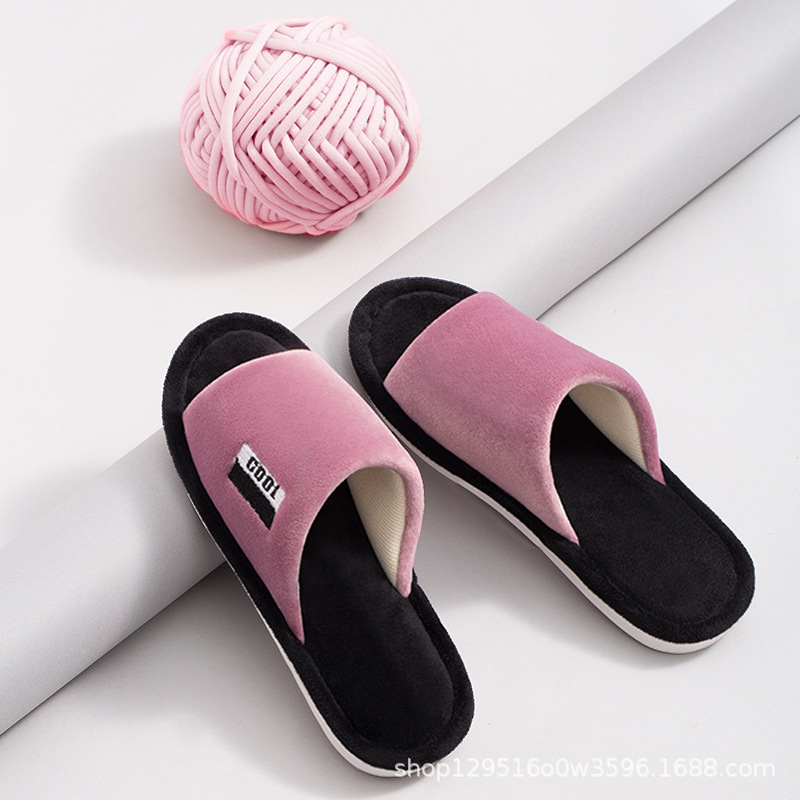 Cotton slipper lovers fashion color four seasons indoor Korean edition wood floor openings male qiu dong thick sole home female boots