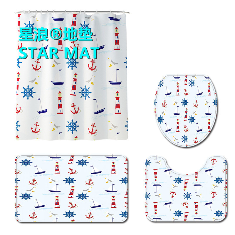 STAR MAT fresh and elegant geometric four-piece bath curtain waterproof polyester fabric hotel bathroom curtain