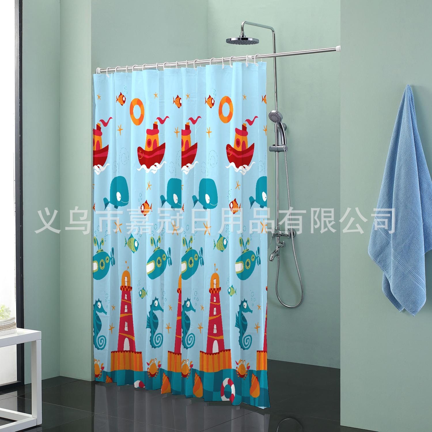 Cartoon Marine life whale printing polyester bath curtain waterproof and anti - bacterial thickening daily necessities