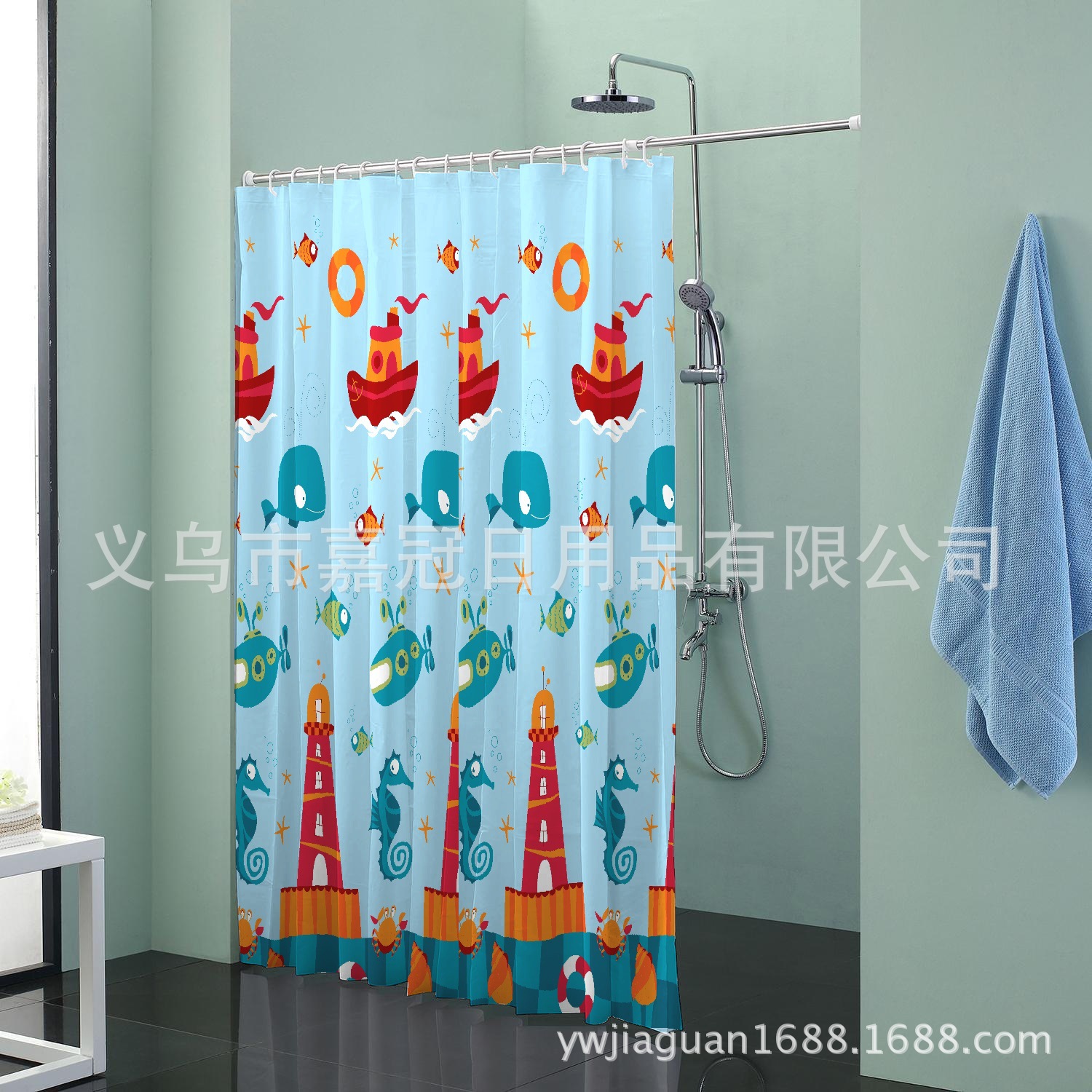 Cartoon Marine life whale printing polyester bath curtain waterproof and anti - bacterial thickening daily necessities