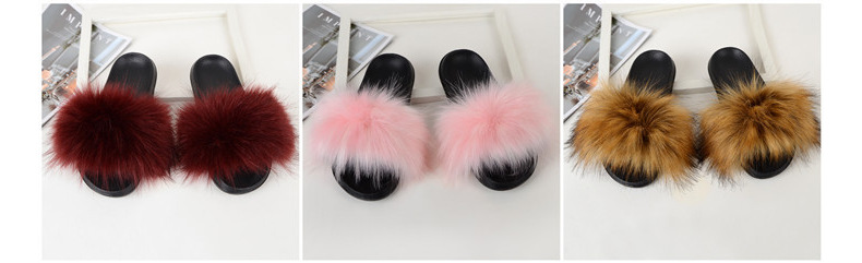 Amazon Faux Fox Fur Slippers Female Summer New Style Plush Slipper Faux Raccoon Fur Non-Slip Sandals