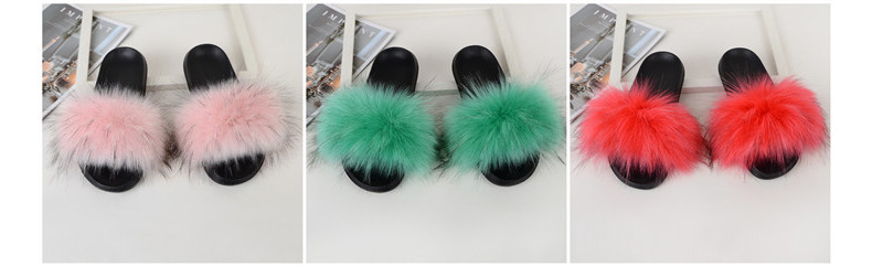Amazon Faux Fox Fur Slippers Female Summer New Style Plush Slipper Faux Raccoon Fur Non-Slip Sandals