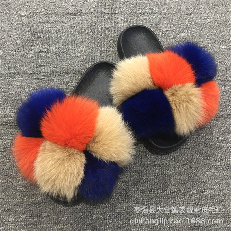 New Foreign Trade CrossBorder Fox Fur Ball Woolen Slipper Fashion Fox Raccoon Fur Slippers Flip Flops New Foreign Trade CrossBorder Fox Fur Ball Woolen Slipper Fashion Fox Raccoon Fur Slippers Flip Flops