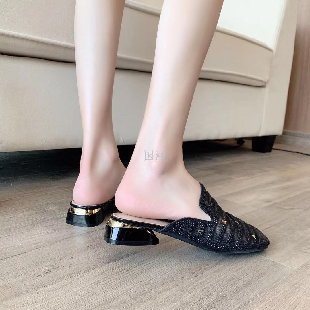 Baghead half slipper heel less loafers for women 2020 new summer versatile web celebrity fashion wear gold flip-flops