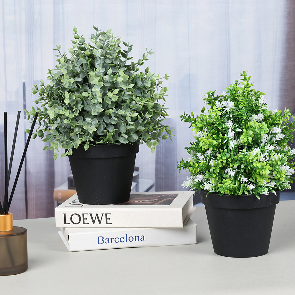Nordic Style Artificial Potted Plant Emulational Plants and Flowers Black Big Tower Tree Plastic Bonsai Combination