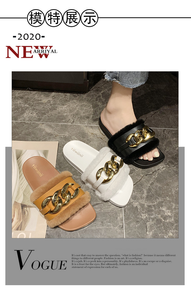 2021 Cross-Border E-Commerce New Faux-Metallic Three-Button Fur Slipper One-Word Comfortable Flat Casual Women's Slipper Wholesale 2021 Cross-Border E-Commerce New Faux-Metallic Three-Button Fur Slipper One-Word Comfortable Flat Casual Women's Slipper Wholesale
