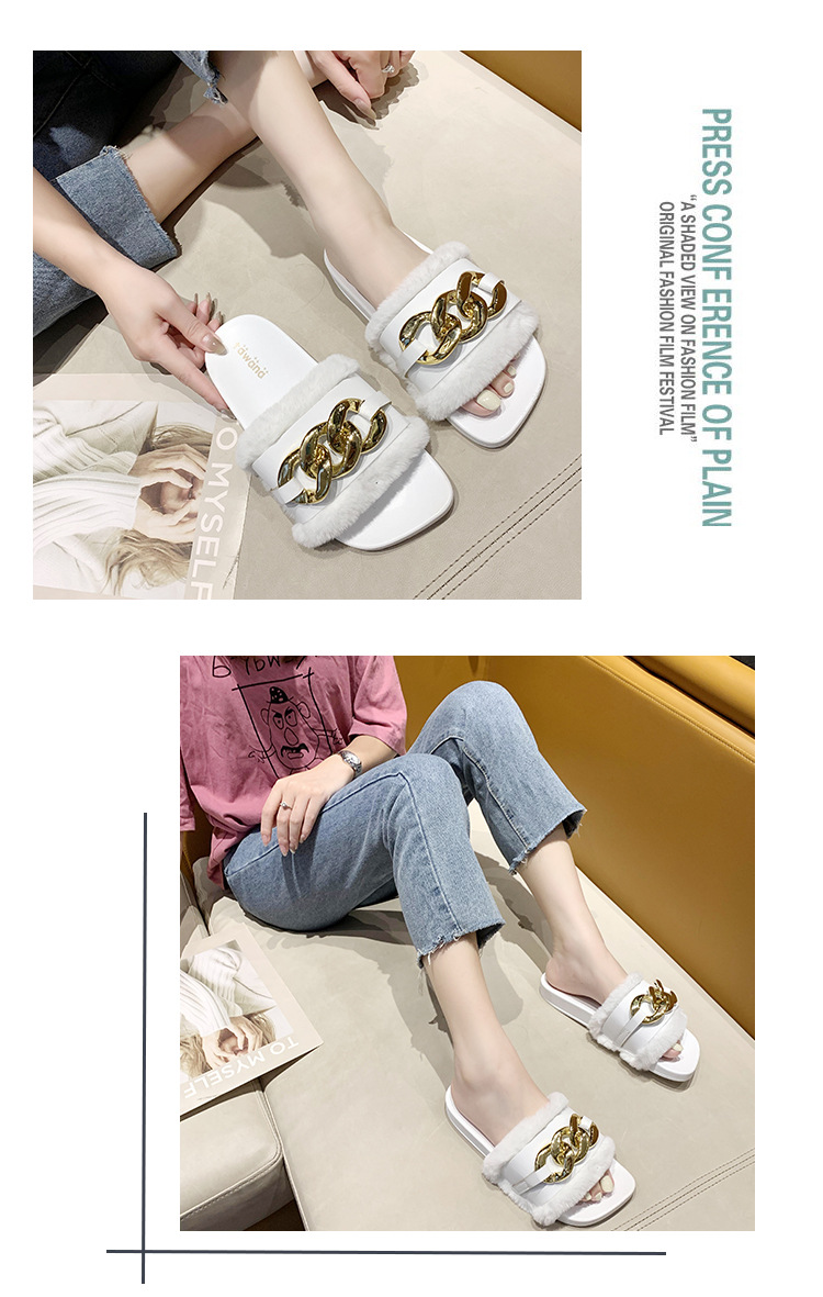 2021 Cross-Border E-Commerce New Faux-Metallic Three-Button Fur Slipper One-Word Comfortable Flat Casual Women's Slipper Wholesale 2021 Cross-Border E-Commerce New Faux-Metallic Three-Button Fur Slipper One-Word Comfortable Flat Casual Women's Slipper Wholesale