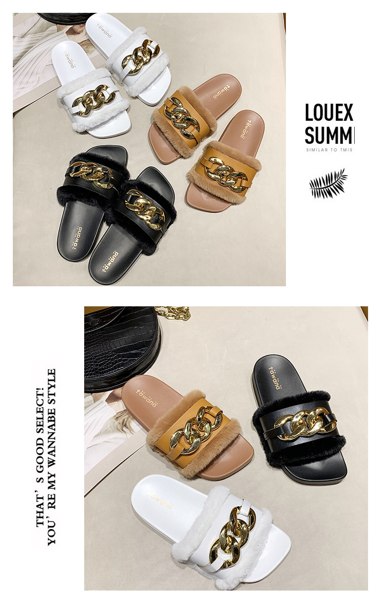 2021 Cross-Border E-Commerce New Faux-Metallic Three-Button Fur Slipper One-Word Comfortable Flat Casual Women's Slipper Wholesale 2021 Cross-Border E-Commerce New Faux-Metallic Three-Button Fur Slipper One-Word Comfortable Flat Casual Women's Slipper Wholesale