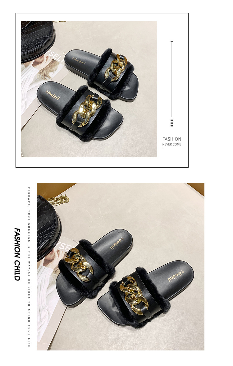 2021 Cross-Border E-Commerce New Faux-Metallic Three-Button Fur Slipper One-Word Comfortable Flat Casual Women's Slipper Wholesale 2021 Cross-Border E-Commerce New Faux-Metallic Three-Button Fur Slipper One-Word Comfortable Flat Casual Women's Slipper Wholesale