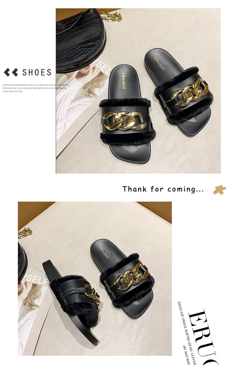 2021 Cross-Border E-Commerce New Faux-Metallic Three-Button Fur Slipper One-Word Comfortable Flat Casual Women's Slipper Wholesale 2021 Cross-Border E-Commerce New Faux-Metallic Three-Button Fur Slipper One-Word Comfortable Flat Casual Women's Slipper Wholesale