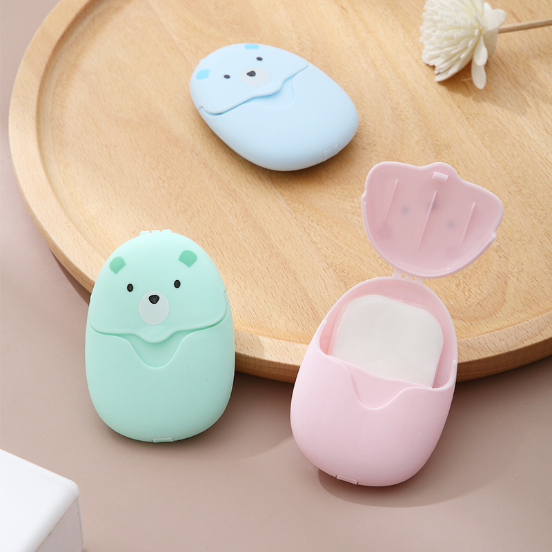 Portable Disposable Cleaning Bear Soap Slice Mini Hand Washing Soap Flakes 50 Pieces Travel Soap Paper