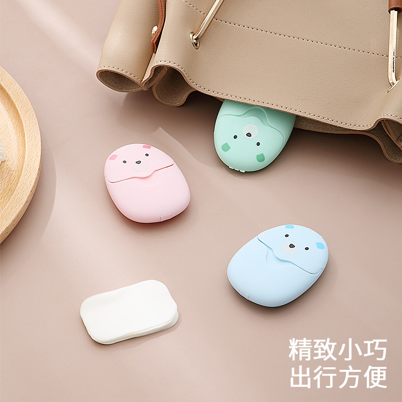 Portable Disposable Cleaning Bear Soap Slice Mini Hand Washing Soap Flakes 50 Pieces Travel Soap Paper