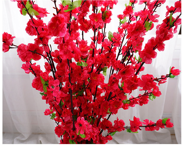 Factory Wholesale Decoration Raw Silk Artificial Flower Artificial Peach Tree Ornamental Flower 6-Branch Artificial Peach Blossom
