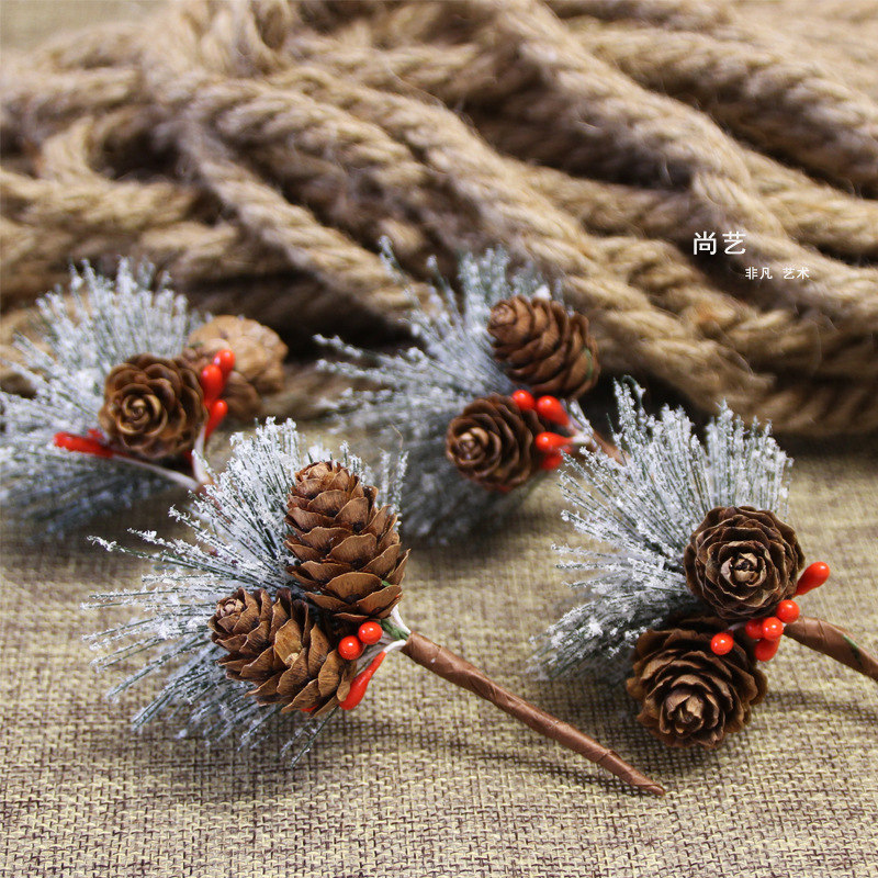 Pine Needle Mini Christmas Tree Accessories Gift Box Decoration Artificial Flower Christmas Decoration Ornament Foreign Trade Snow Pink Pine Needle