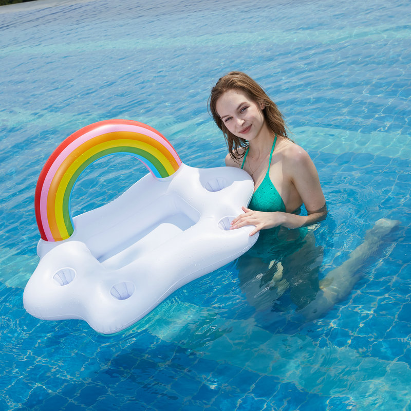 4-Hole PVC Inflatable Float Rainbow Ice Bar Coconut Coaster Mushroom Umbrella Cup Saucer Drink Tray Cup Holder